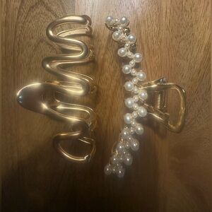 Gold and Pearl Hair Clips